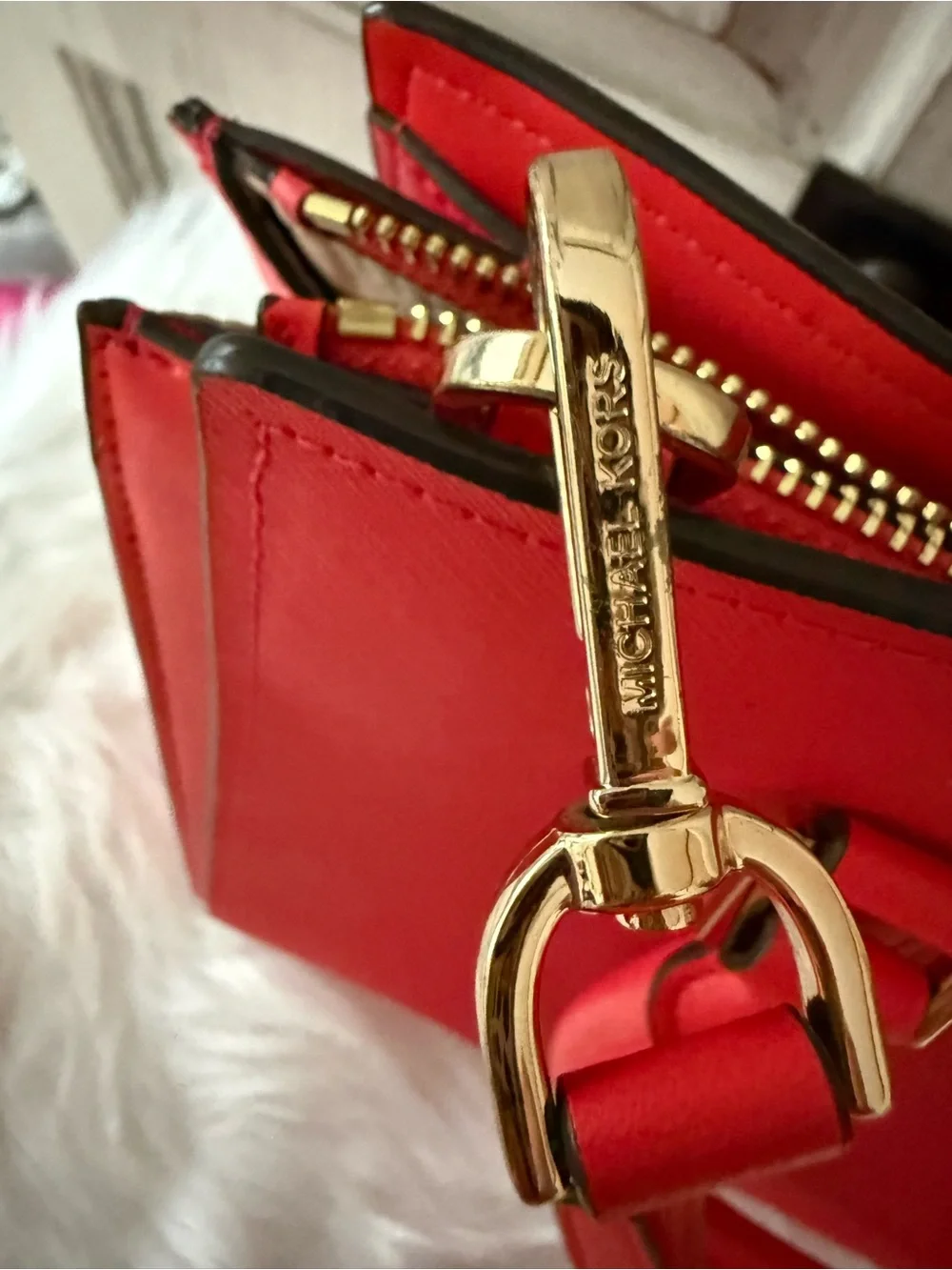 Michael Kors Red Saffiano Leather Satchel with Gold Hardware